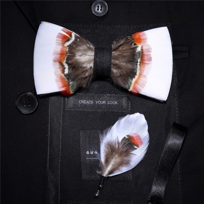 Factory Outlet 100% Hand-Made Natural Feather+PU Men′s Tie